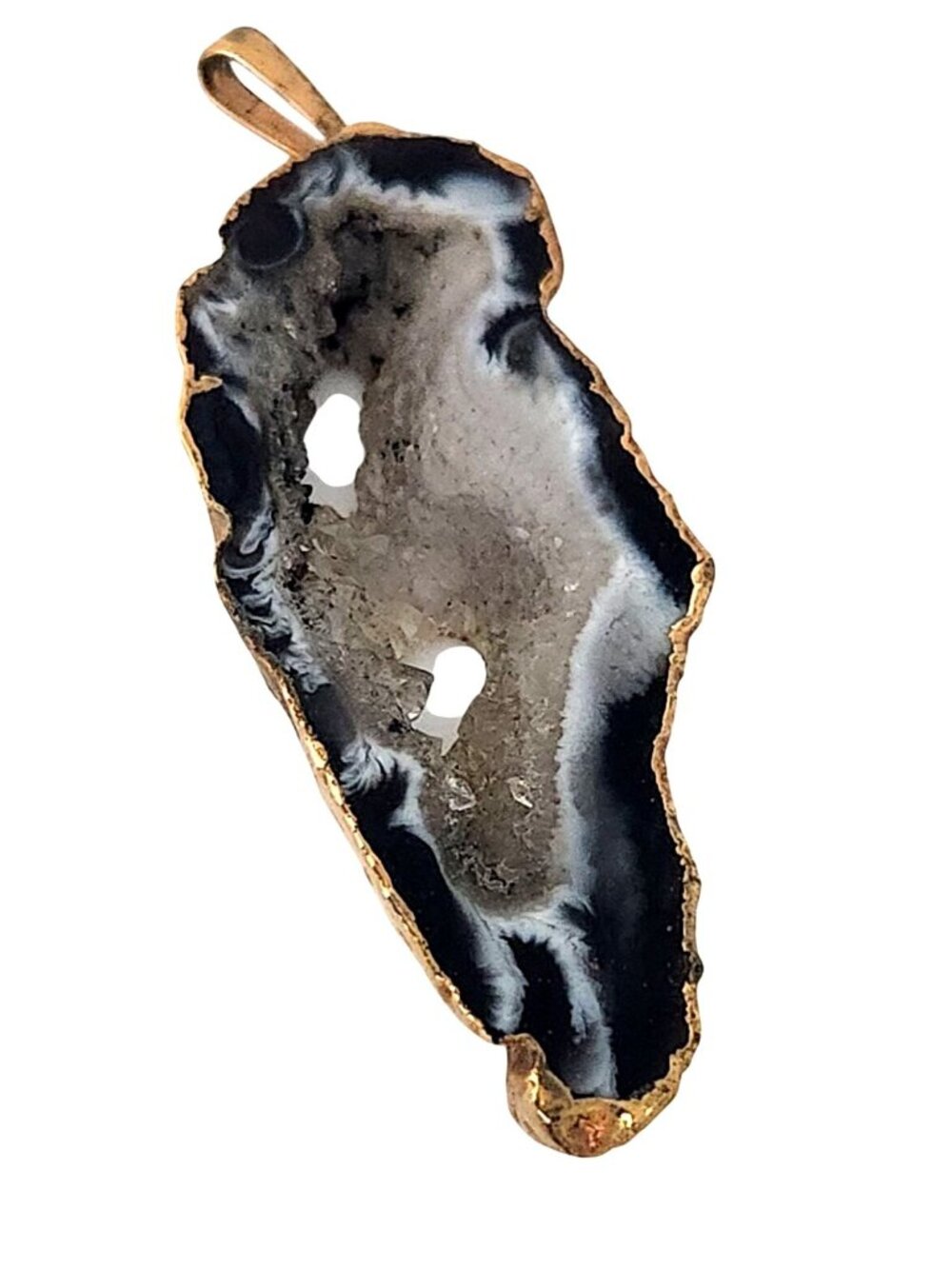Pendant 14k Gold Dipped Geode Crystal 6.8 gr 30m x 15m Blue Black White Gold Jew